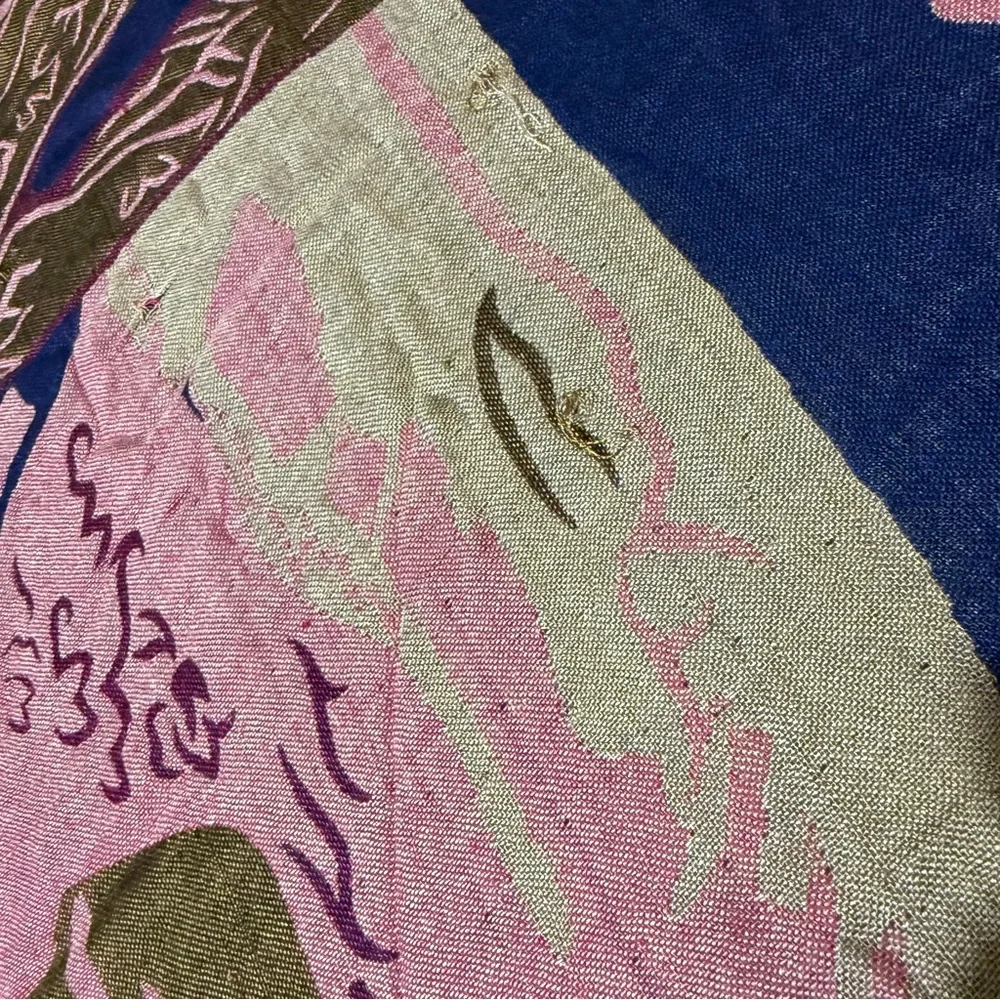 Vintage Wolf Tapestry Blanket Reversible Wall‎ Hanging Lodge Boho Rustic 97x89